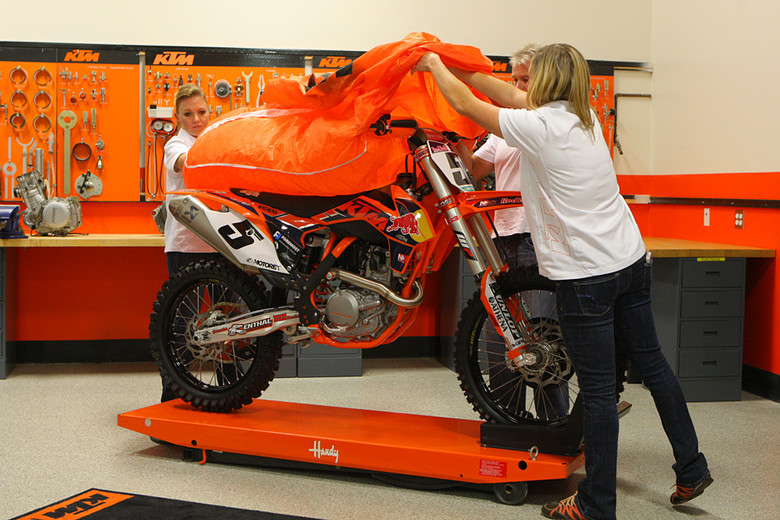 The KTM team also introduced their new 2013 450 SX-F Factory Edition. You can read more about it <a href="http://www.vitalmx.com/news/news/KTM-Announces-New-2013-450-SX-F-Factory-Edition,3822" target="_blank">here</a>. This one will be available in February. You can hear more about how they're bringing the replicas to market (and recreating how they do tradition model years) in the video below.