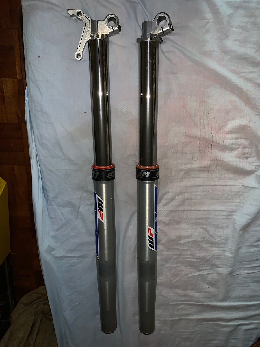 WP 52mm FACTORY CONE VALVE FORKS AND XTRIG TRIPLE CLAMPS For Sale