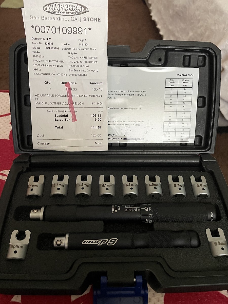 WARP 9 RACING ADJUSTABLE TORQUE SPOKE WRENCH KIT For Sale/Bazaar