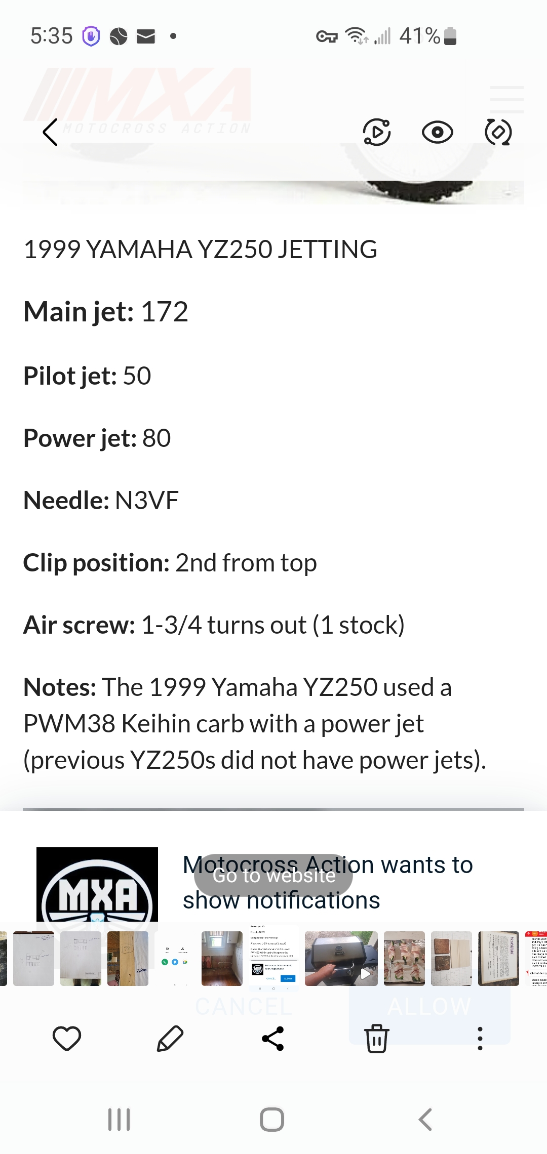 YZ250F JETTING 01 09 visual data 3
