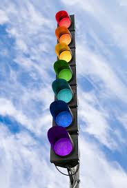 Seven-color Traffic Light Above Blue ...