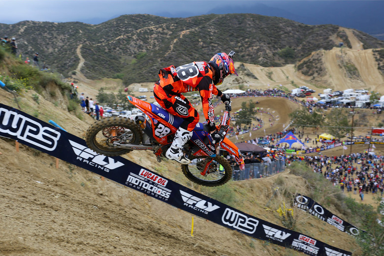 Jessy Nelson had a pair of fourth-place finishes for third overall. He was in the lead for a portion of the first moto, and had a good battle with Marvin Musquin.