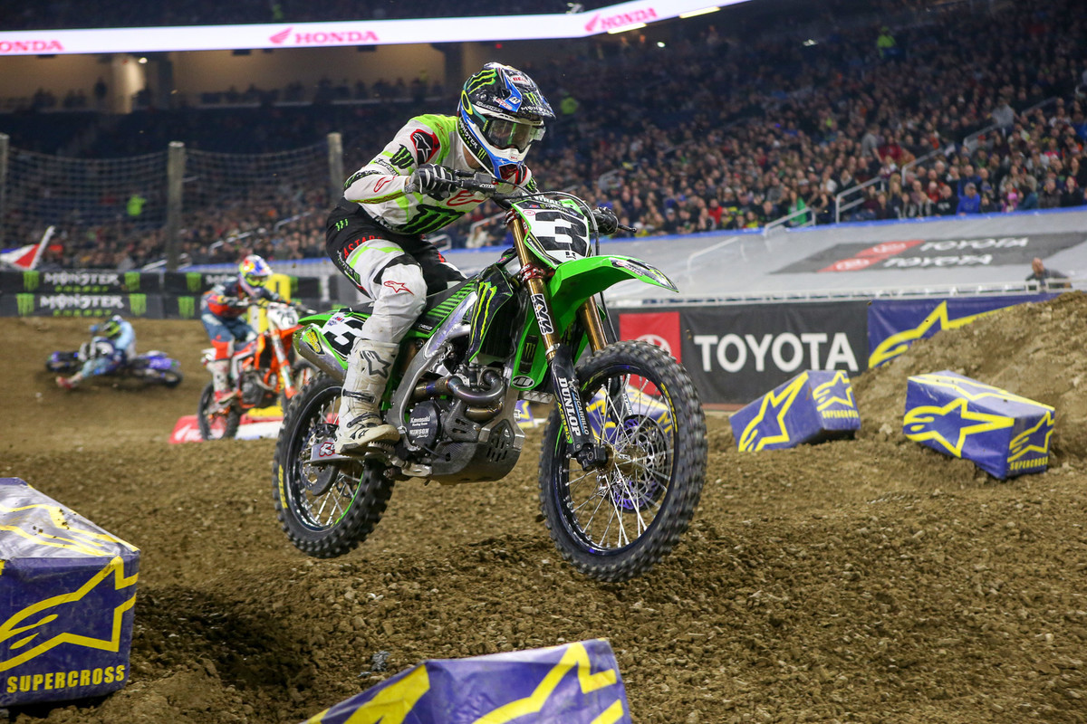 Remember that thing about needing a good start? Apparently not so much. According to the lap charts, Eli Tomac passed 10 riders during the 12-minute main to score the first 450 win of the night.