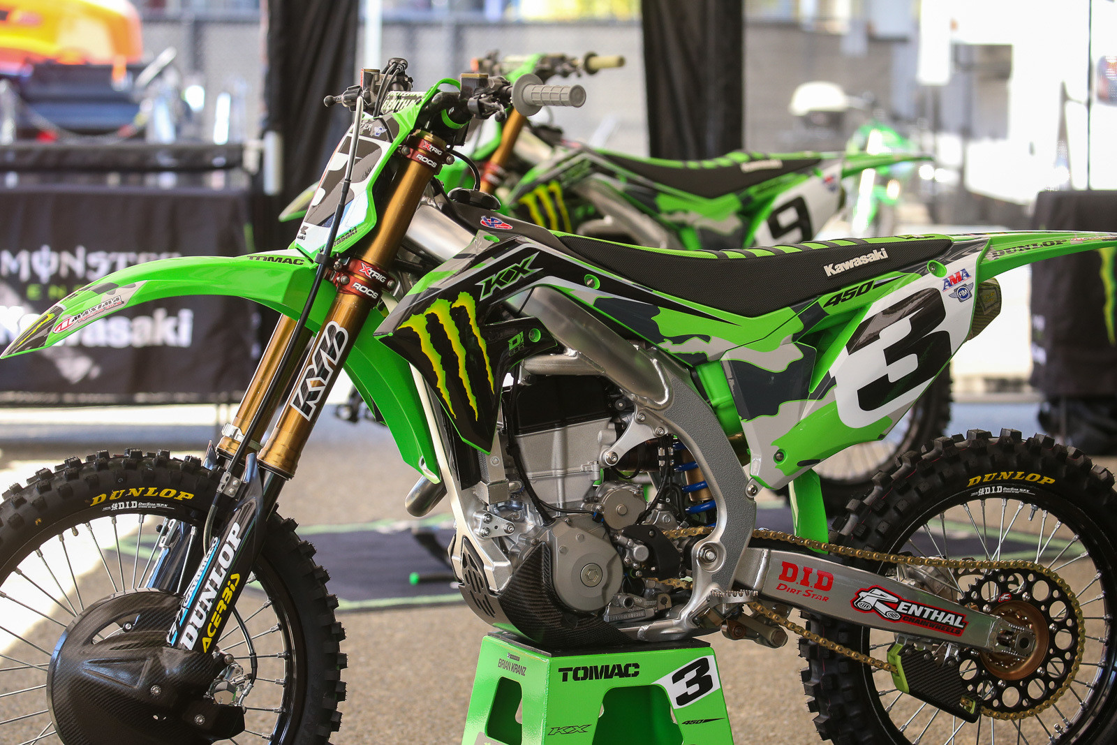 Monster Energy Kawasaki went the traditional route for Eli Tomac and Adam Cianciarulo, with a camo makeover.