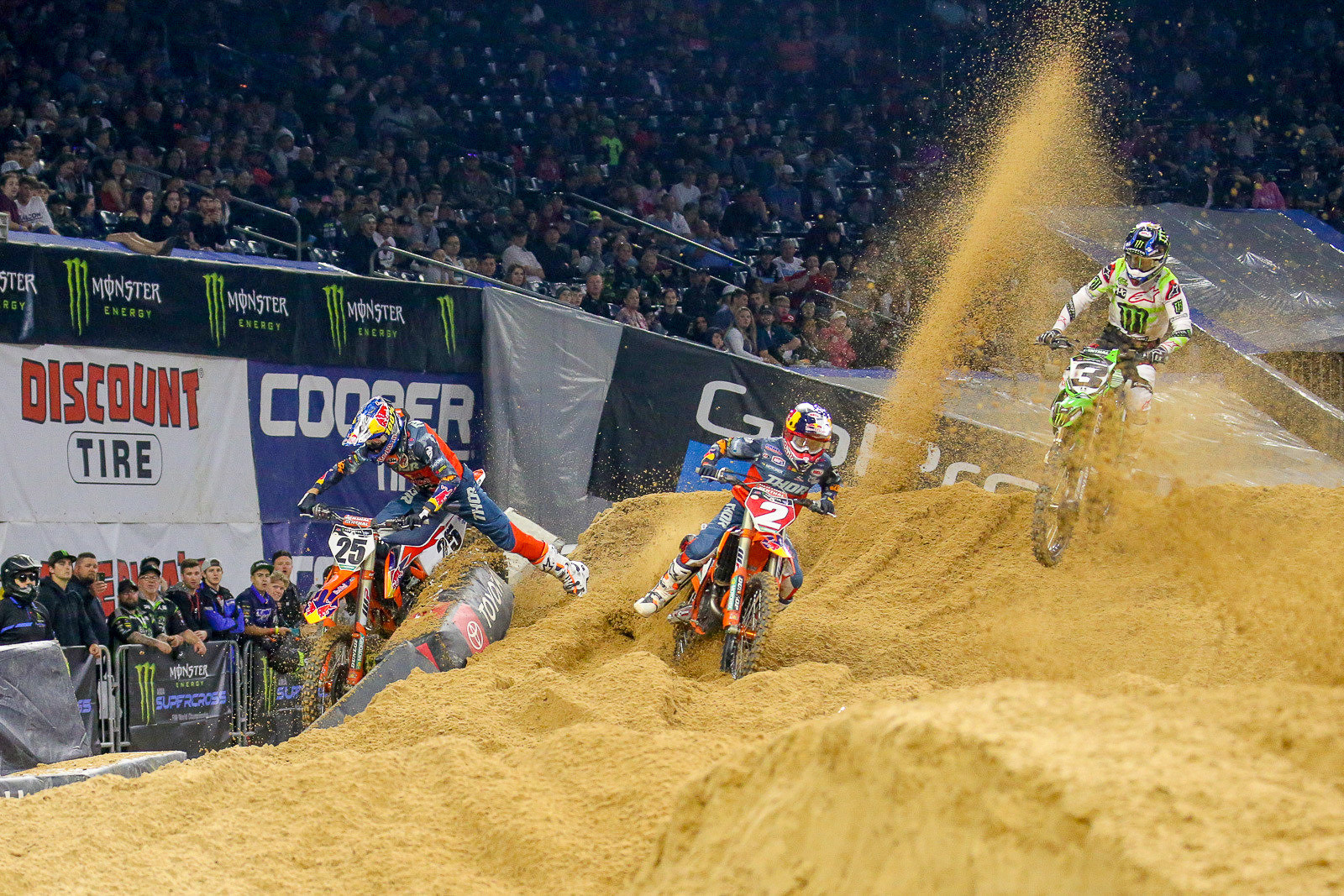 Contact between Marvin Musquin and Cooper Webb in the first moto had everyone buzzing. Cooper took the overall on the night with a 2-1-3 score.