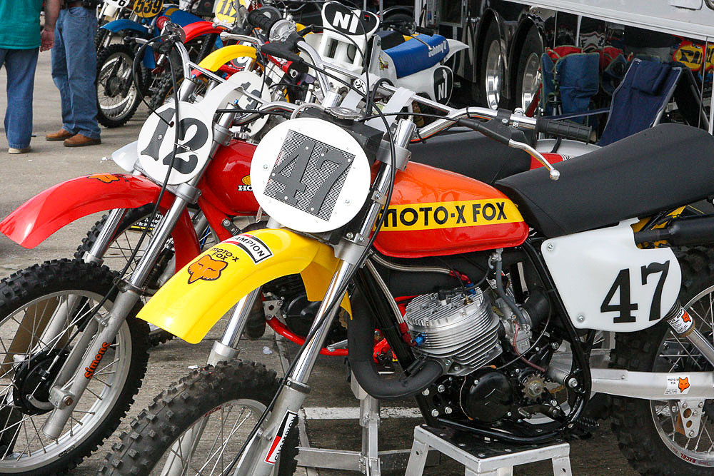 Joe Newmann's passel of factory replicas. The Suzuki lives over at Fox Racing these days.