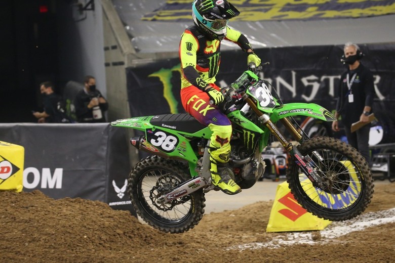 Austin Forkner had to carve his way through the field after a first turn crash.