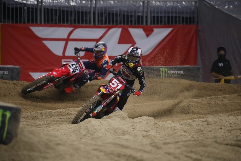 Justin Barcia led early, but he got caught up with a lapper in a corner which handed the lead to Ken Roczen.