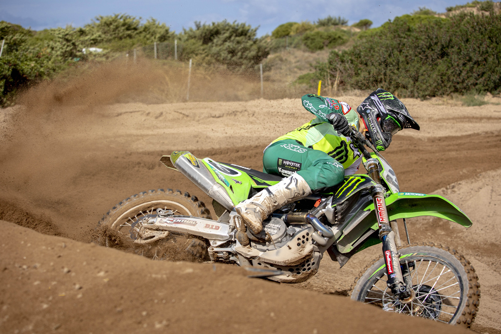 Romain Febvre: “It’s been a good day for us. I was a little sick last week and lost a few points but we pulled them back today. I couldn’t find a clean lap this morning so I didn’t have a good choice of gate which made it more difficult for the start; I was in a fight for tenth at first in race one but I came back to third. I was happy with my riding so I knew I could run with the leaders with a good start in race two. We were a group of three at the front; it was a nice race. I was just behind Jeffrey and Jorge and I thought maybe they would make a mistake and I could pass, but they didn’t make any mistakes and I was not in a position to pass. Still, third is good for the championship. My approach will stay the same for the next few races; to get good starts and be consistent. I prefer hardpack, and we don’t have any more really deep sand tracks; we will race at Lacapelle in France next month and I really like Arco where we are scheduled to have three races. We are really close in the championship now with all to play for for the rest of the season. “
